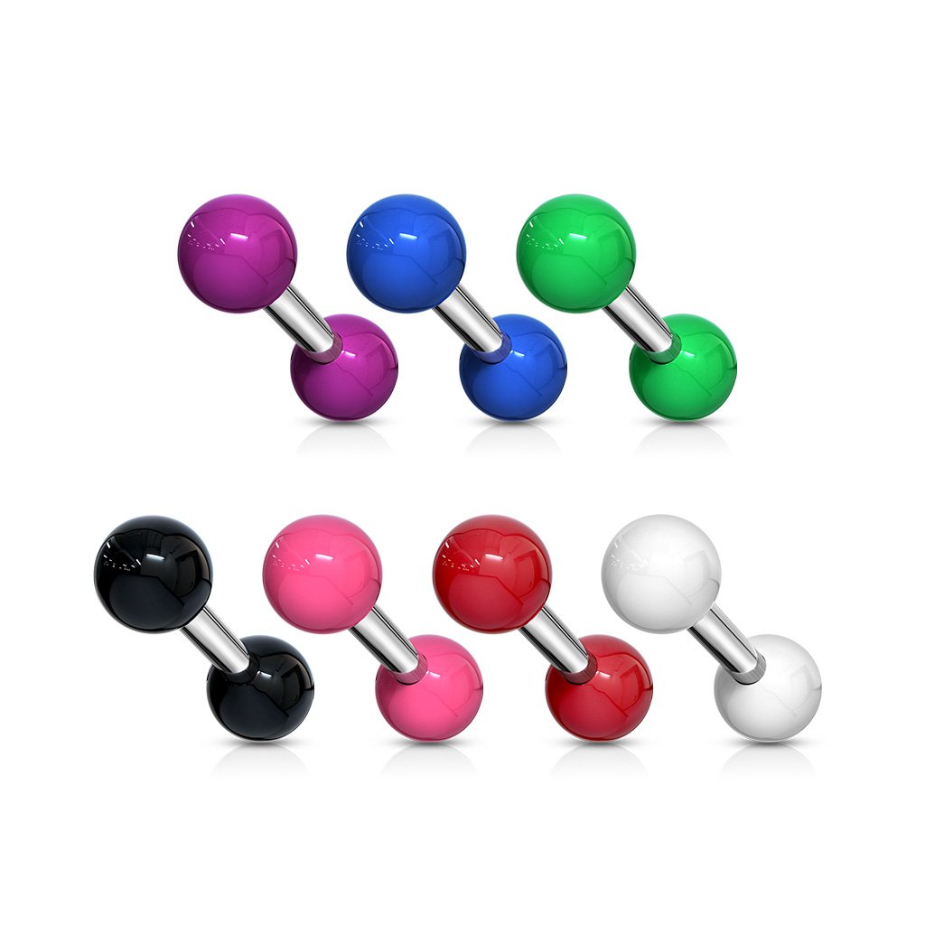 Cherry Diva Stud 16 Gauge Surgical Steel 6MM Barbell With Acrylic Ball Ends
