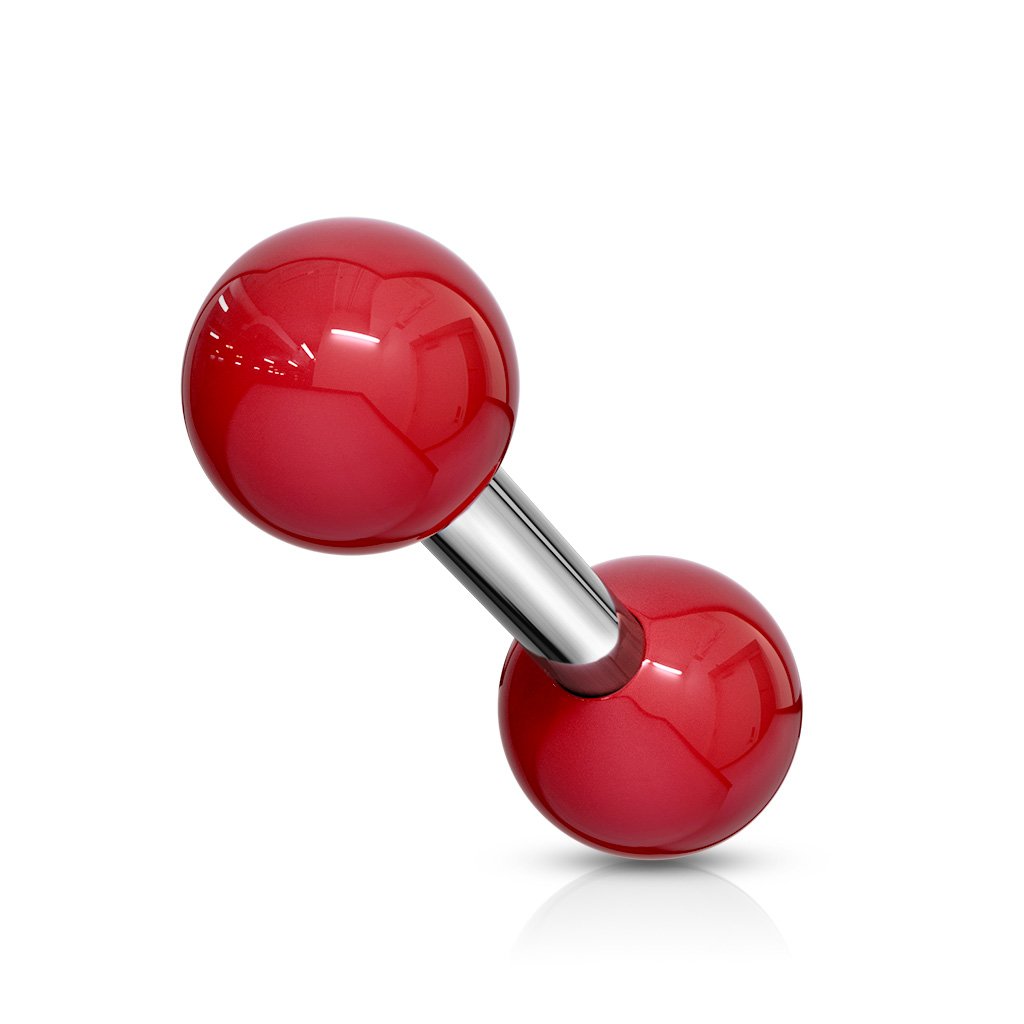 Cherry Diva Stud Red 16 Gauge Surgical Steel 6MM Barbell With Acrylic Ball Ends