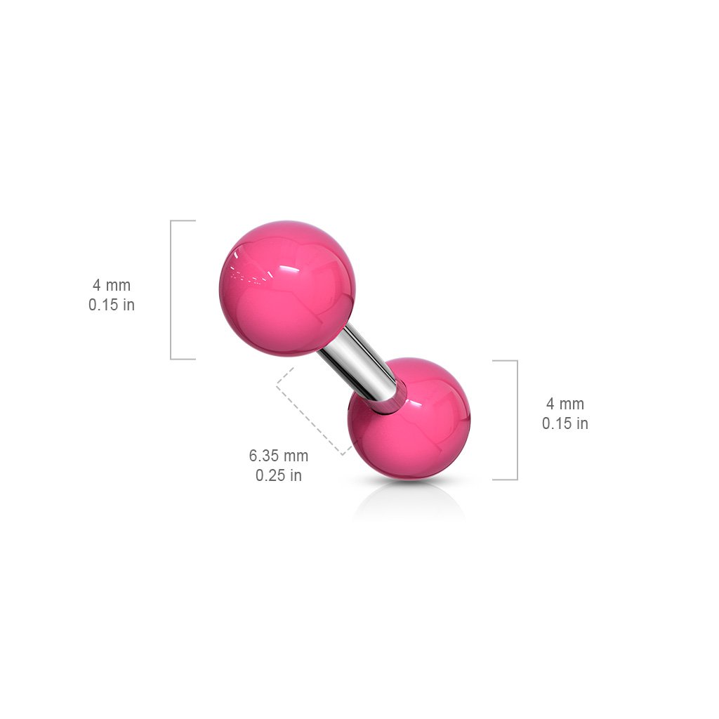 Cherry Diva Stud 16 Gauge Surgical Steel 6MM Barbell With Acrylic Ball Ends