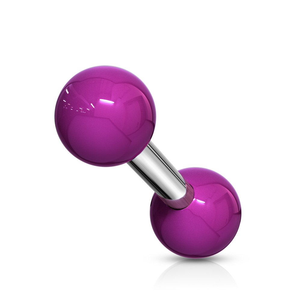 Cherry Diva Stud Purple 16 Gauge Surgical Steel 6MM Barbell With Acrylic Ball Ends