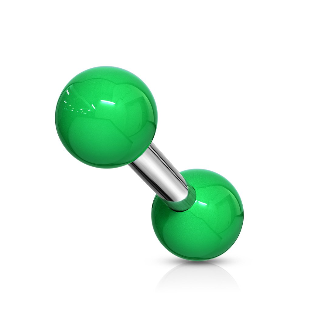 Cherry Diva Stud Green 16 Gauge Surgical Steel 6MM Barbell With Acrylic Ball Ends