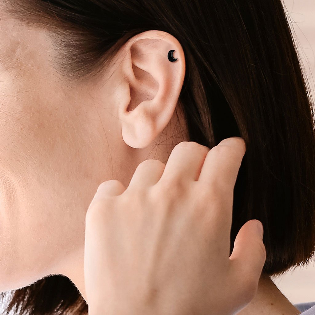 Cherry Diva Stud 16 Gauge Crescent Moon Top Cartilage Stud