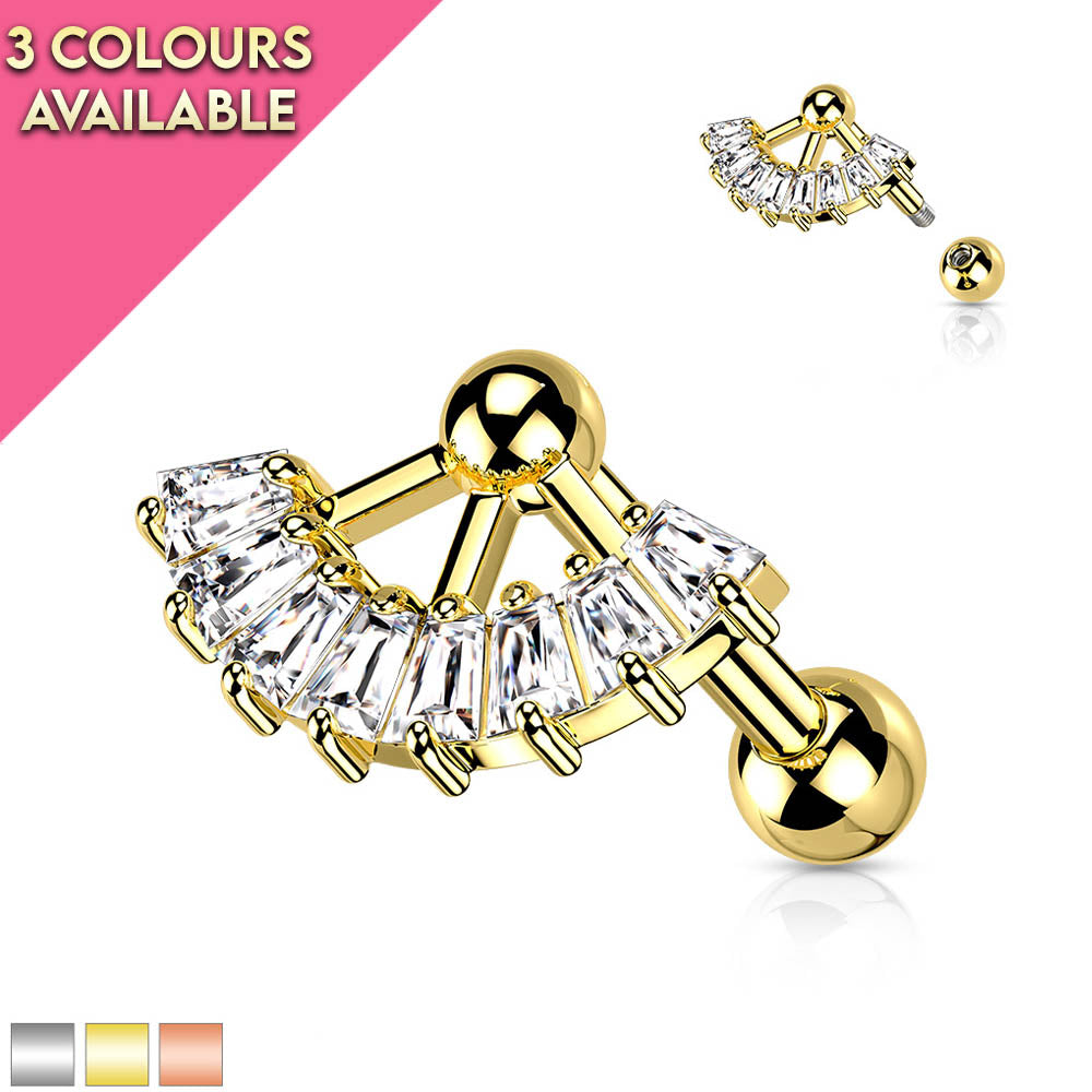 16 Gauge Crystal Fan Cartilage / Tragus Stud