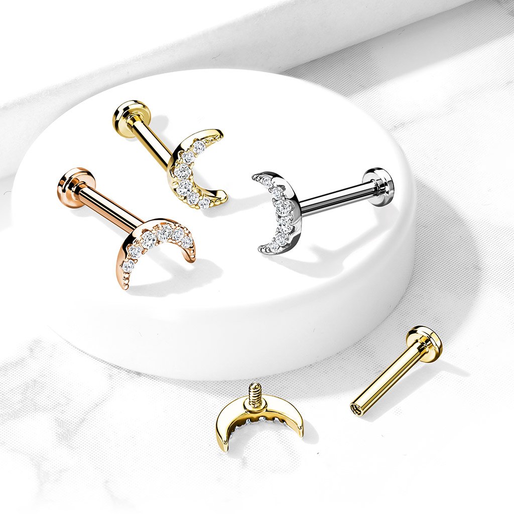 16 Gauge Crystal Moon Stud - Labret / Helix, Monroe, Ear