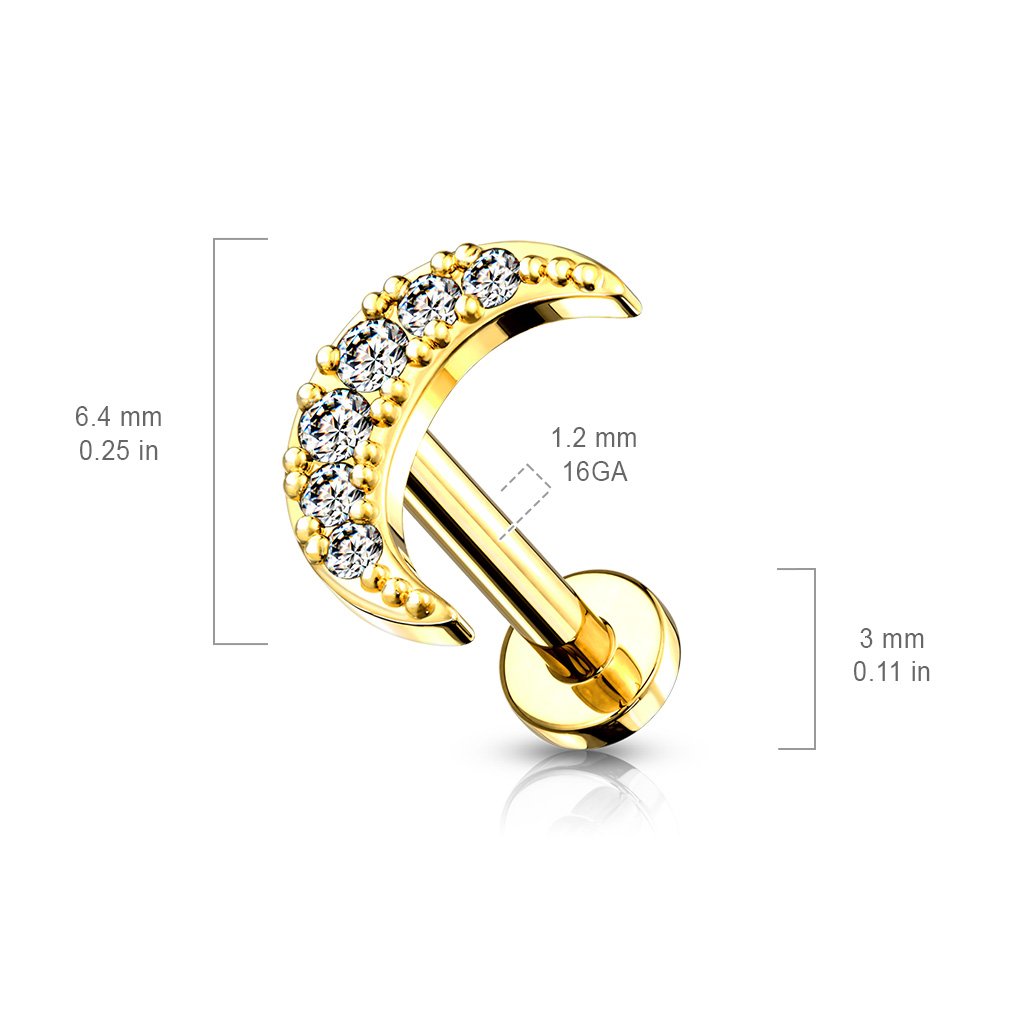 Cherry Diva Flat Back Stud 16 Gauge Internally Threaded Flat Back Crystal Moon Stud