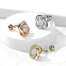 Cherry Diva Stud 16 Gauge Crystal Paved Silver Flower Cartilage / Tragus Stud