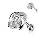 Cherry Diva Stud 16 Gauge Crystal Paved Silver Flower Cartilage / Tragus Stud