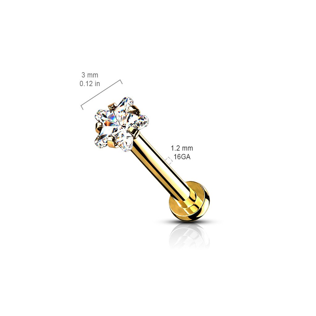 Cherry Diva Flat Back Stud 16 Gauge Crystal Star Top Internally Threaded Stud