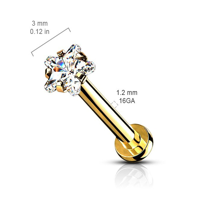 Cherry Diva Flat Back Stud 16 Gauge Crystal Star Top Internally Threaded Stud