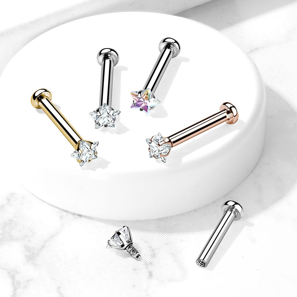 Cherry Diva Flat Back Stud 16 Gauge Crystal Star Top Internally Threaded Stud