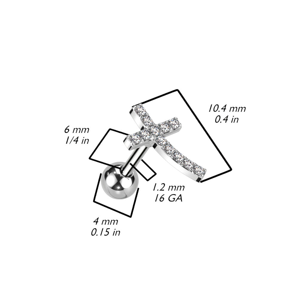 Cherry Diva Stud 16 Gauge Curved Crystal Cross Stud