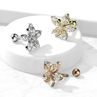 Cherry Diva Stud 16 Gauge Five Petal Crystal  Marquise Flower Cartilage / Tragus Stud
