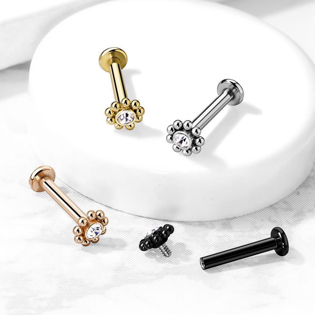 Cherry Diva Flat Back Stud 16 Gauge Internally Threaded Flat Back Crystal Flower Stud