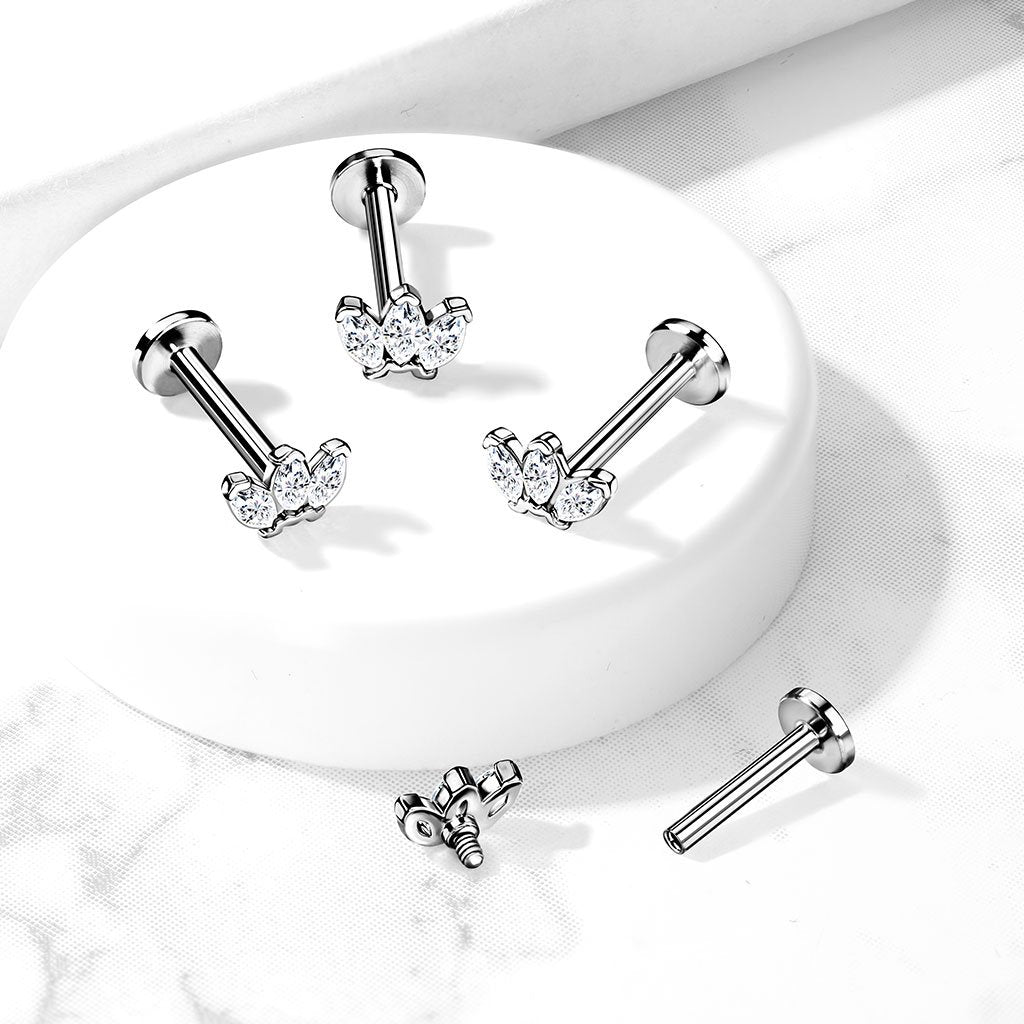 Cherry Diva Flat Back Stud 16 Gauge Flat Back Internally Threaded Marquise Flower Stud