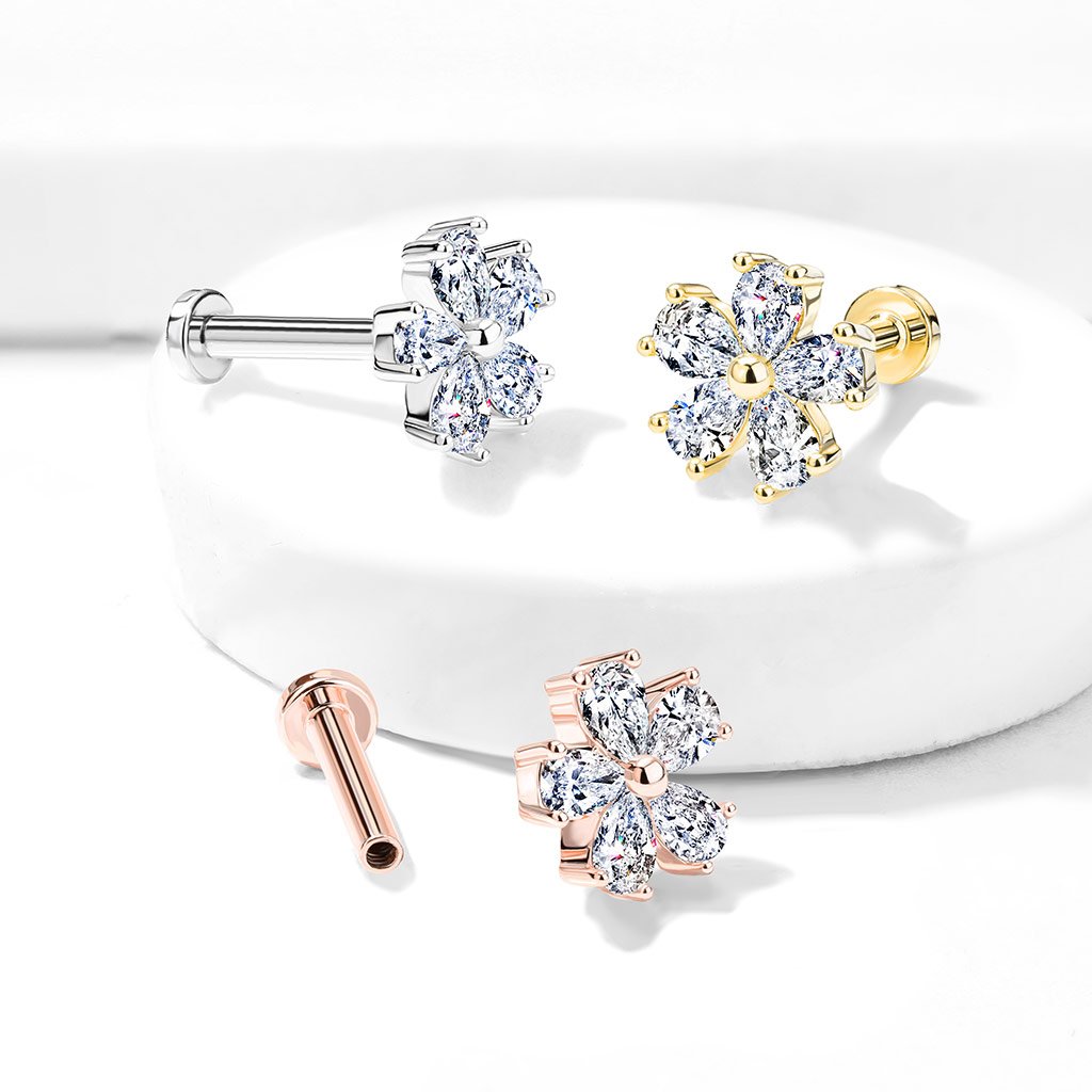 Cherry Diva Flat Back Stud 16 Gauge Flat Back Internally Threaded 5 Petal Flower Stud