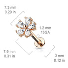 Cherry Diva Flat Back Stud 16 Gauge Flat Back Internally Threaded 5 Petal Flower Stud