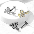 Cherry Diva Stud 16 Gauge Internally Threaded Crystal Snake Cartilage / Tragus Stud