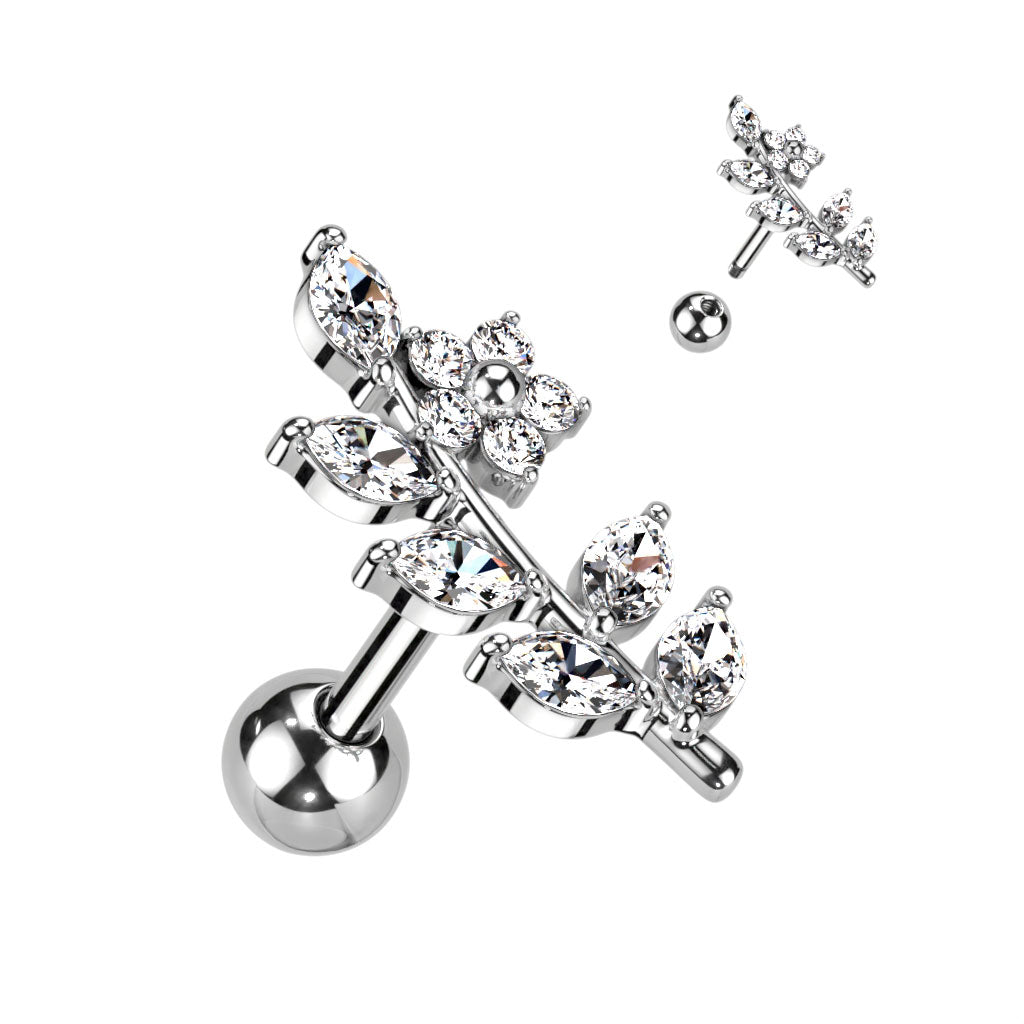 Cherry Diva Stud 16 Gauge Silver Crystal Vine Cartilage Stud