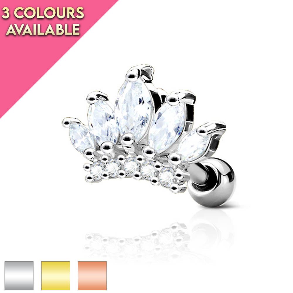 16 Gauge Surgical Steel Crystal Tiara Stud