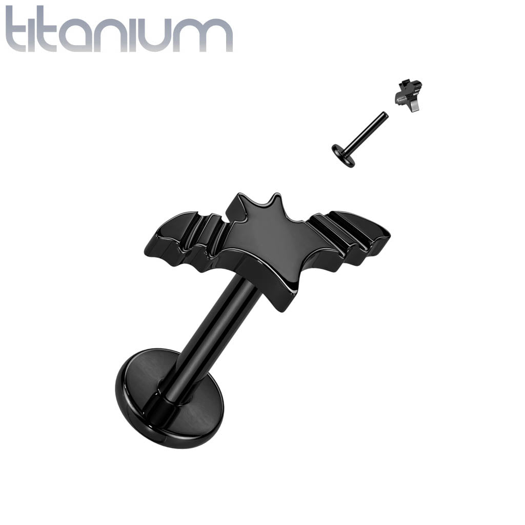16 Gauge Titanium Internally Threaded Black Bat Stud
