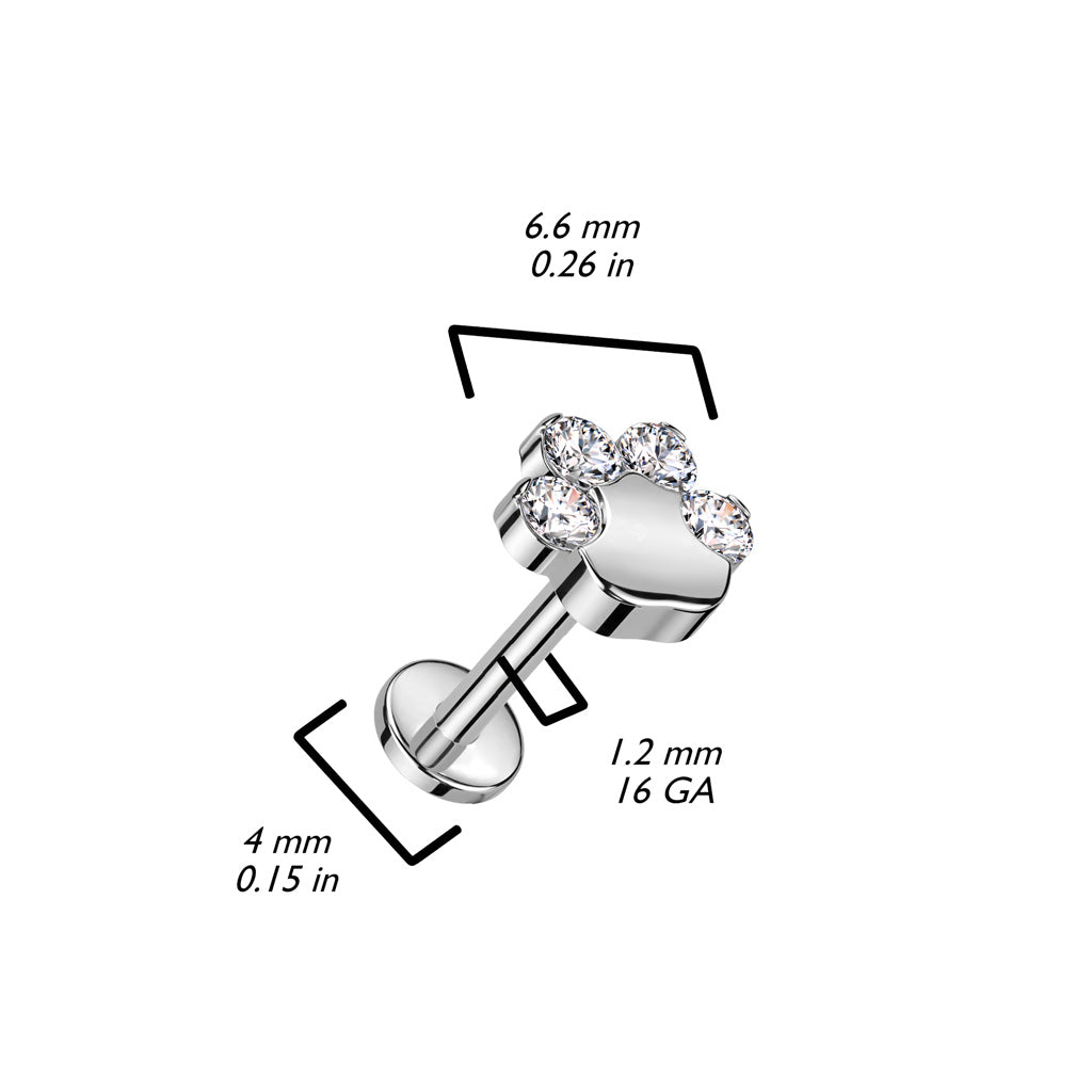 16 Gauge Titanium Internally Threaded Crystal Paw Stud