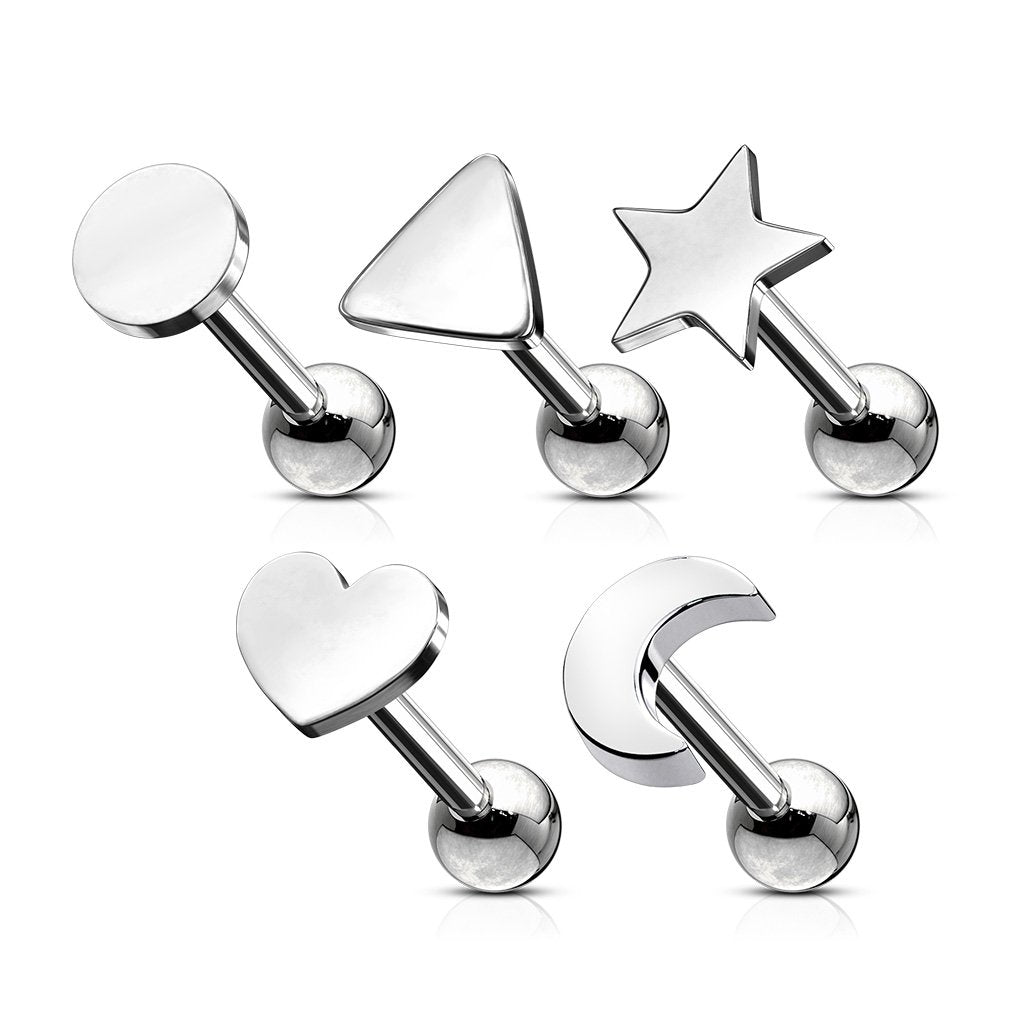 5 Pack Mixed Shape Cartilage / Tragus Barbell Studs