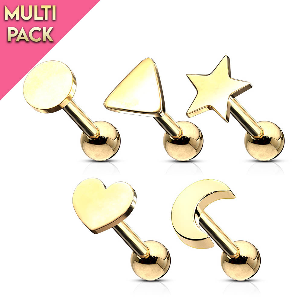 5 Pack Mixed Shape Cartilage / Tragus Studs