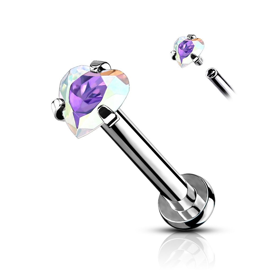 Cherry Diva Flat Back Stud Aurora 16 Gauge Internally Threaded Crystal Heart Top Stud