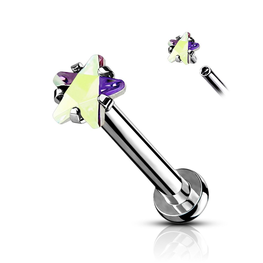 Cherry Diva Flat Back Stud Aurora 16 Gauge Crystal Star Top Internally Threaded Stud