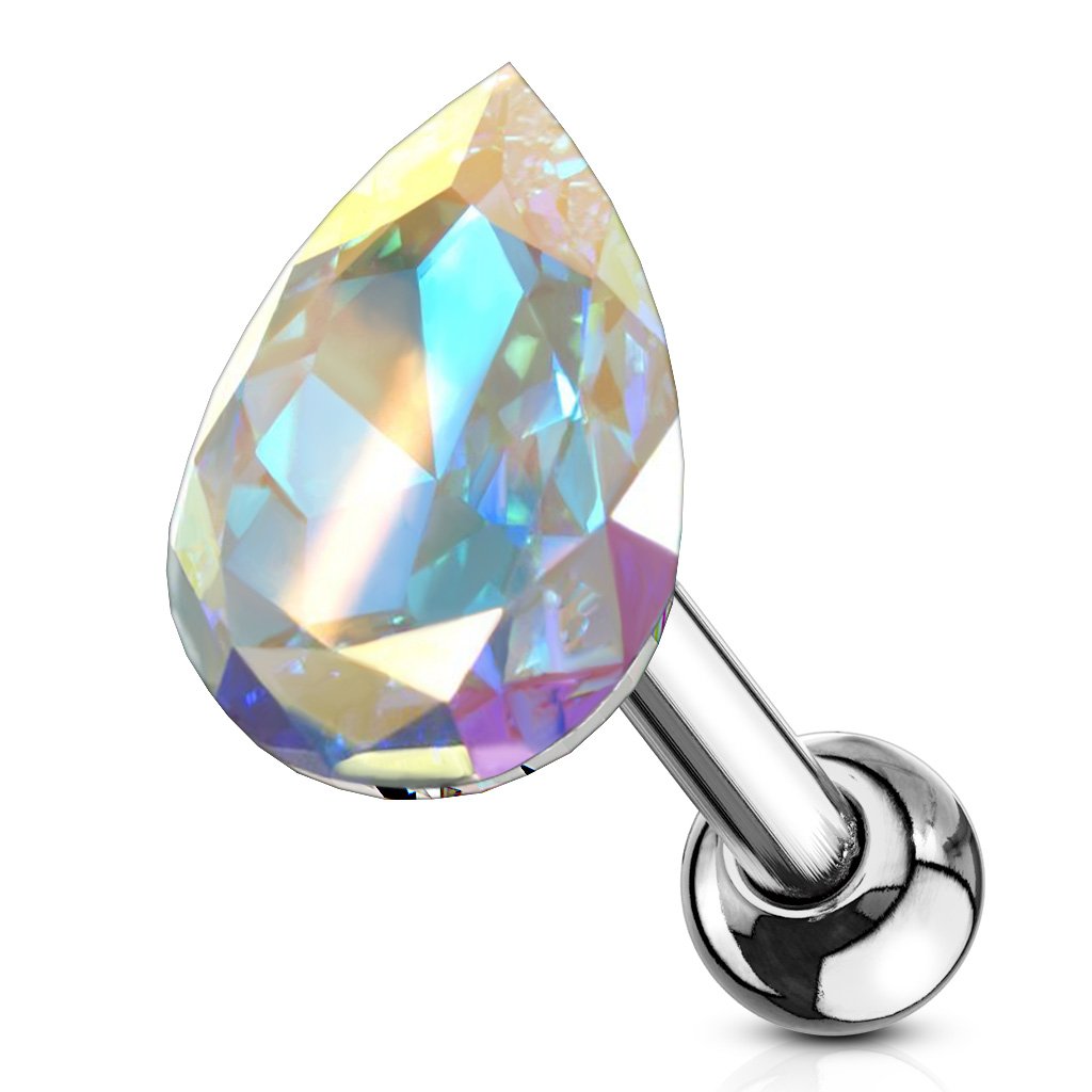 16 Gauge Crystal Teardrop Cartilage / Tragus Barbell Stud