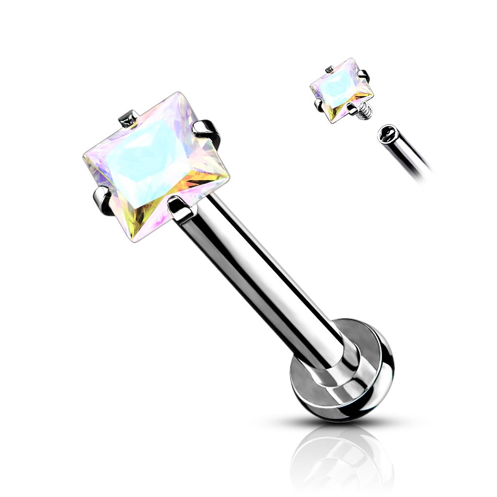 Prong Set Crystal Square Cartilage / Tragus Barbell Stud