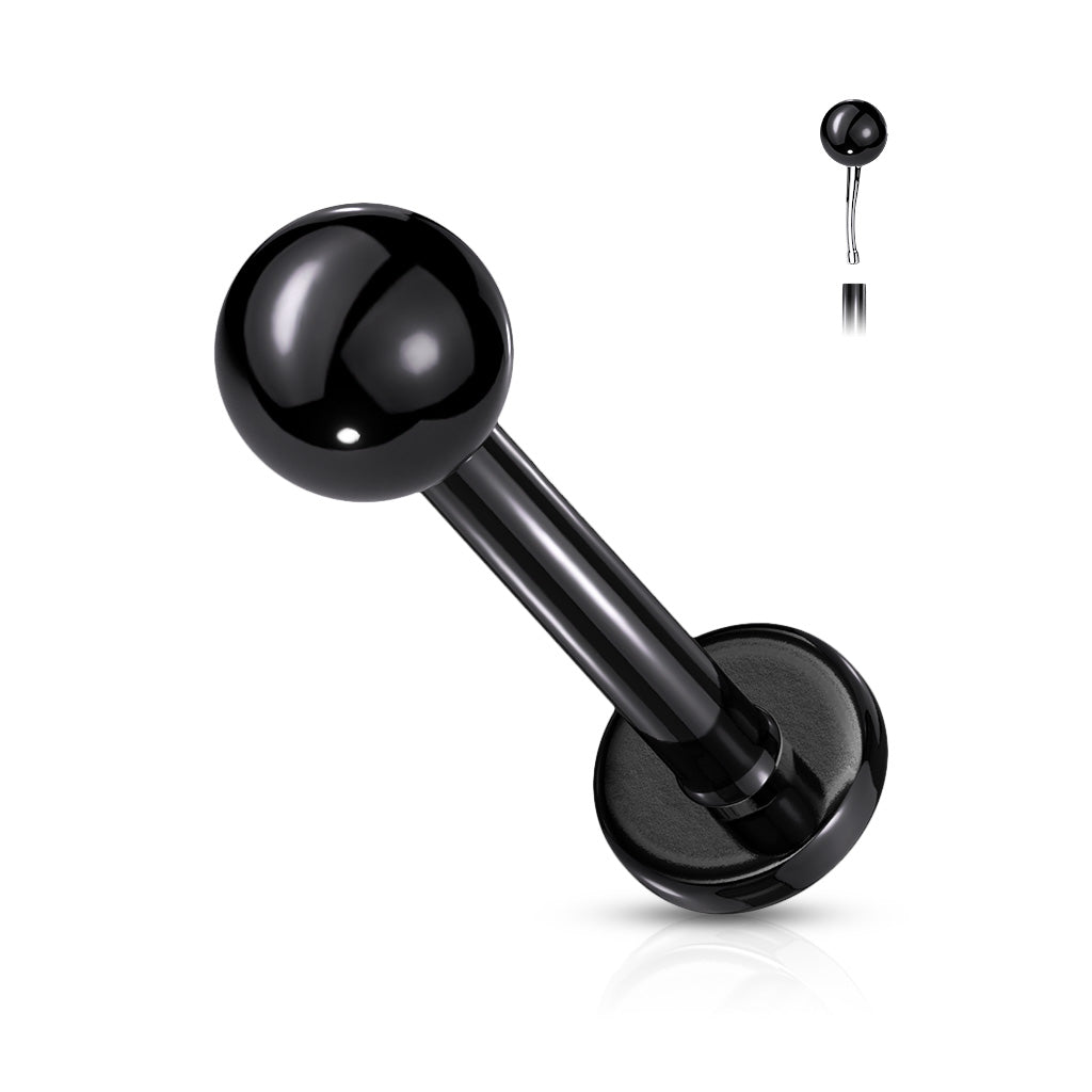 Cherry Diva Stud BLACK 18 Gauge Push Fit Flat Back Ball Top Labret / Monroe Stud