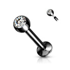 Cherry Diva Flat Back Stud BLACK / CLEAR 18 Gauge Internally Threaded Crystal Flat Back Labret / Cartilage Stud