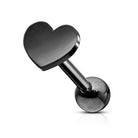 Cherry Diva Stud Black 16 Gauge Flat Heart Top Cartilage Stud