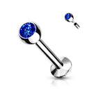 Cherry Diva Flat Back Stud BLUE 18 Gauge Internally Threaded Crystal Flat Back Labret / Cartilage Stud