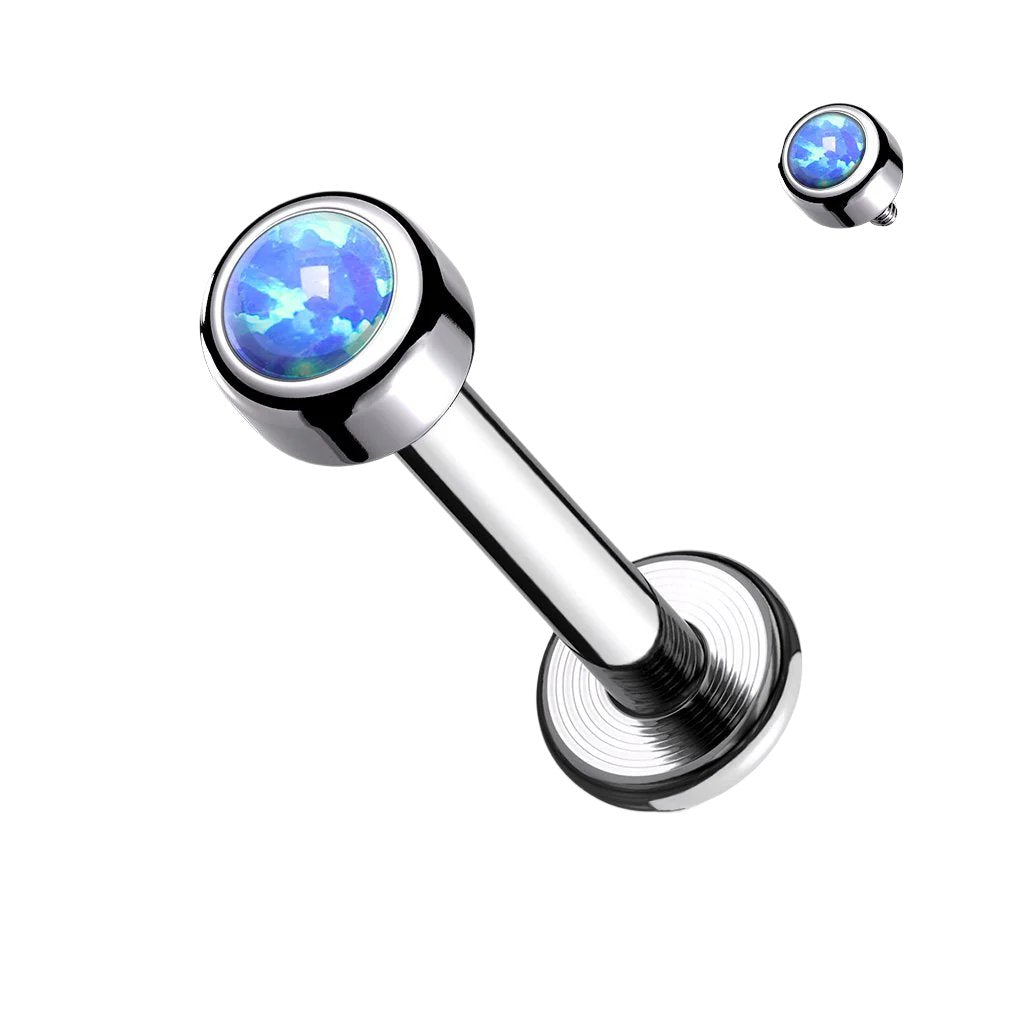 Cherry Diva Flat Back Stud Blue Opal 16 Gauge Opal Topped Titanium Internally Threaded Stud