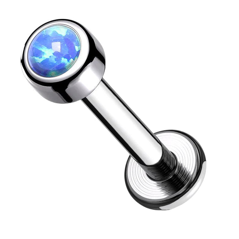 Cherry Diva Flat Back Stud Blue Opal 16 Gauge Opal Topped Titanium Internally Threaded Stud