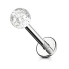 Cherry Diva Flat Back Stud CLEAR 16 Gauge Glitter Ball Flat Back Cartilage / Labret Stud