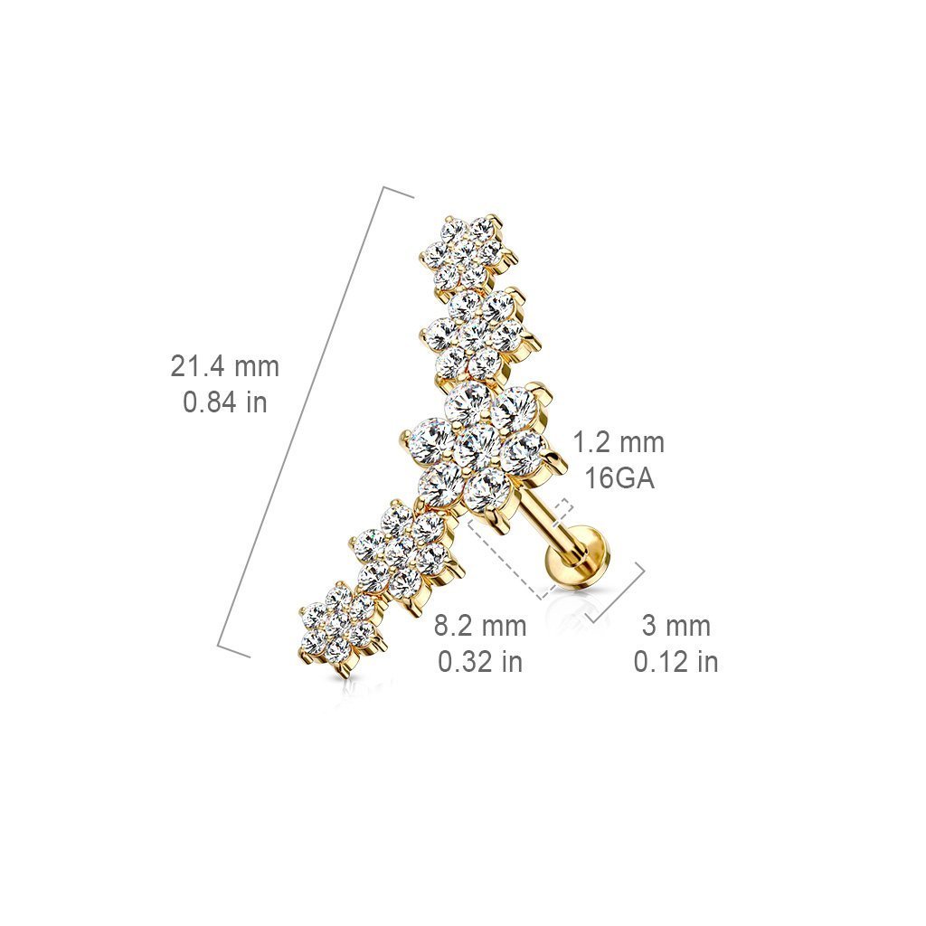 Cherry Diva Flat Back Stud 16 Gauge Crystal Flower Internally Threaded Flat Back Stud