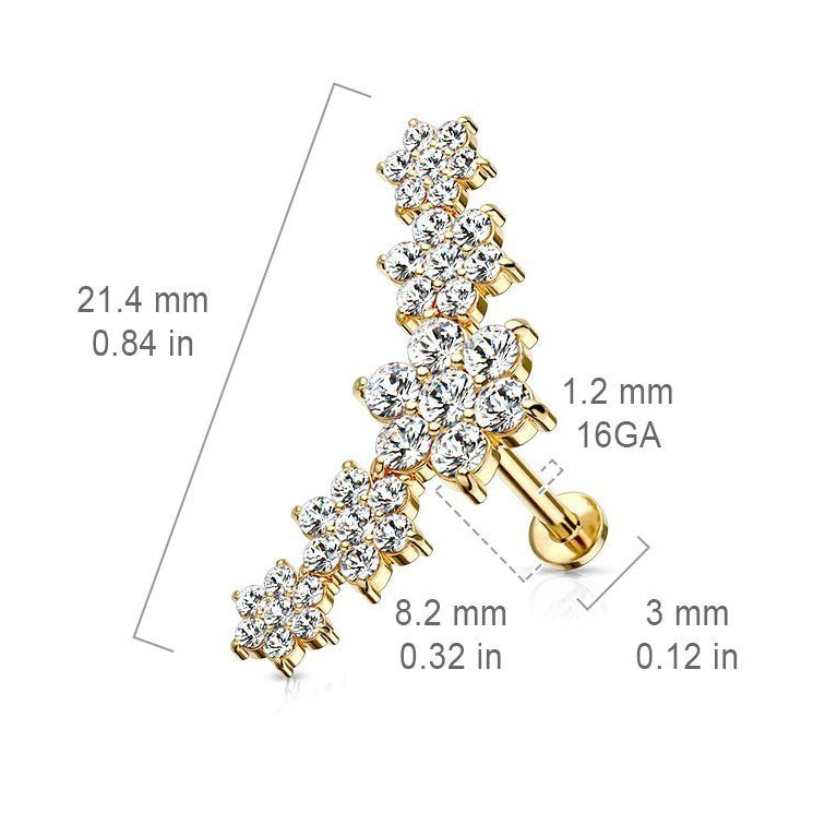 Cherry Diva Flat Back Stud 16 Gauge Crystal Flower Internally Threaded Flat Back Stud