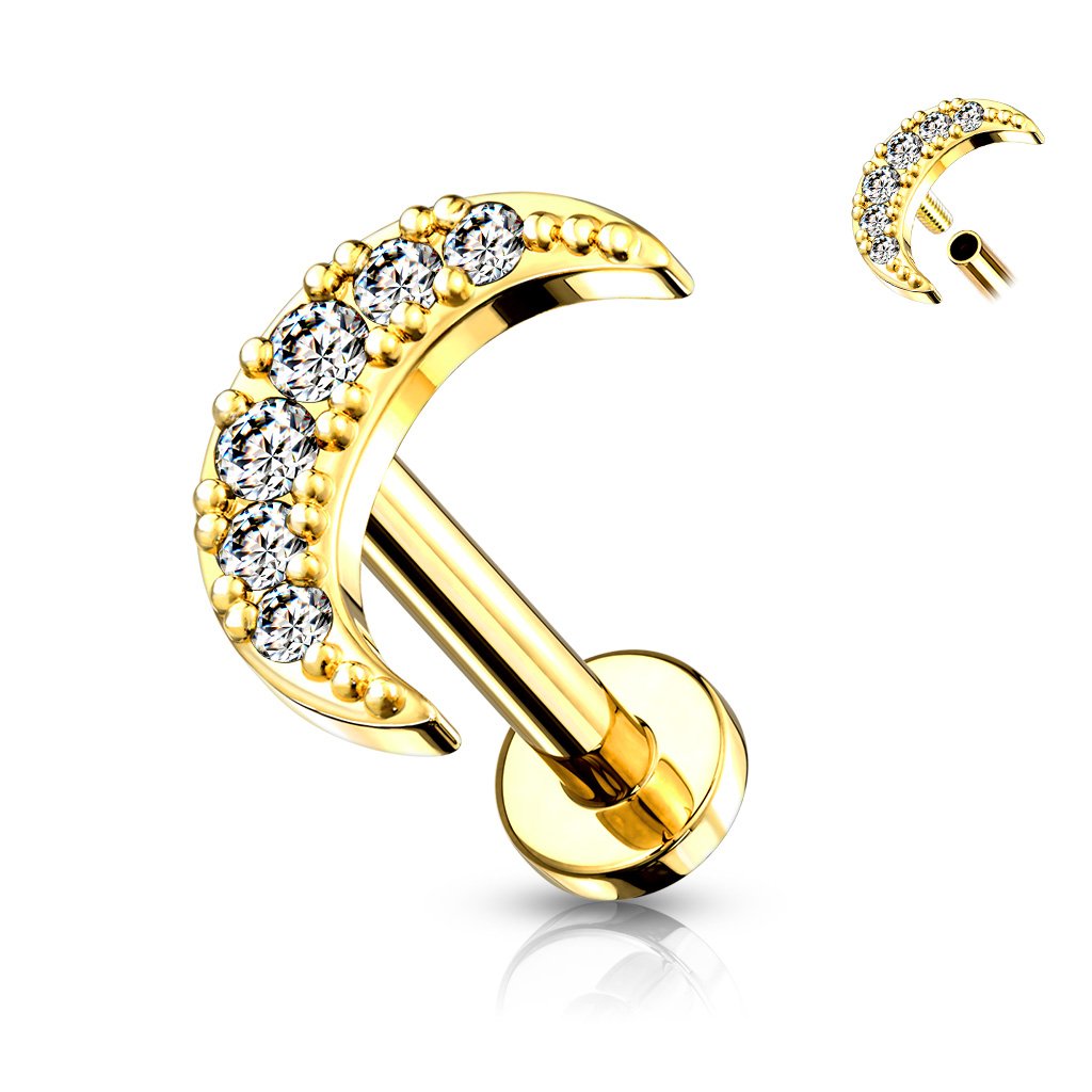 Cherry Diva Flat Back Stud GOLD 16 Gauge Internally Threaded Flat Back Crystal Moon Stud