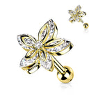 Cherry Diva Stud Gold 16 Gauge Five Petal Crystal  Marquise Flower Cartilage / Tragus Stud
