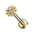 Cherry Diva Flat Back Stud GOLD 16 Gauge Internally Threaded Flat Back Crystal Flower Stud