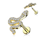 Cherry Diva Stud GOLD 16 Gauge Internally Threaded Crystal Snake Cartilage / Tragus Stud