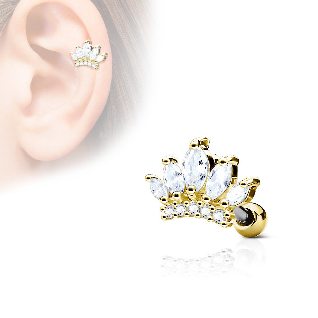 Cherry Diva Stud Gold 16 Gauge Surgical Steel Crystal Tiara Stud
