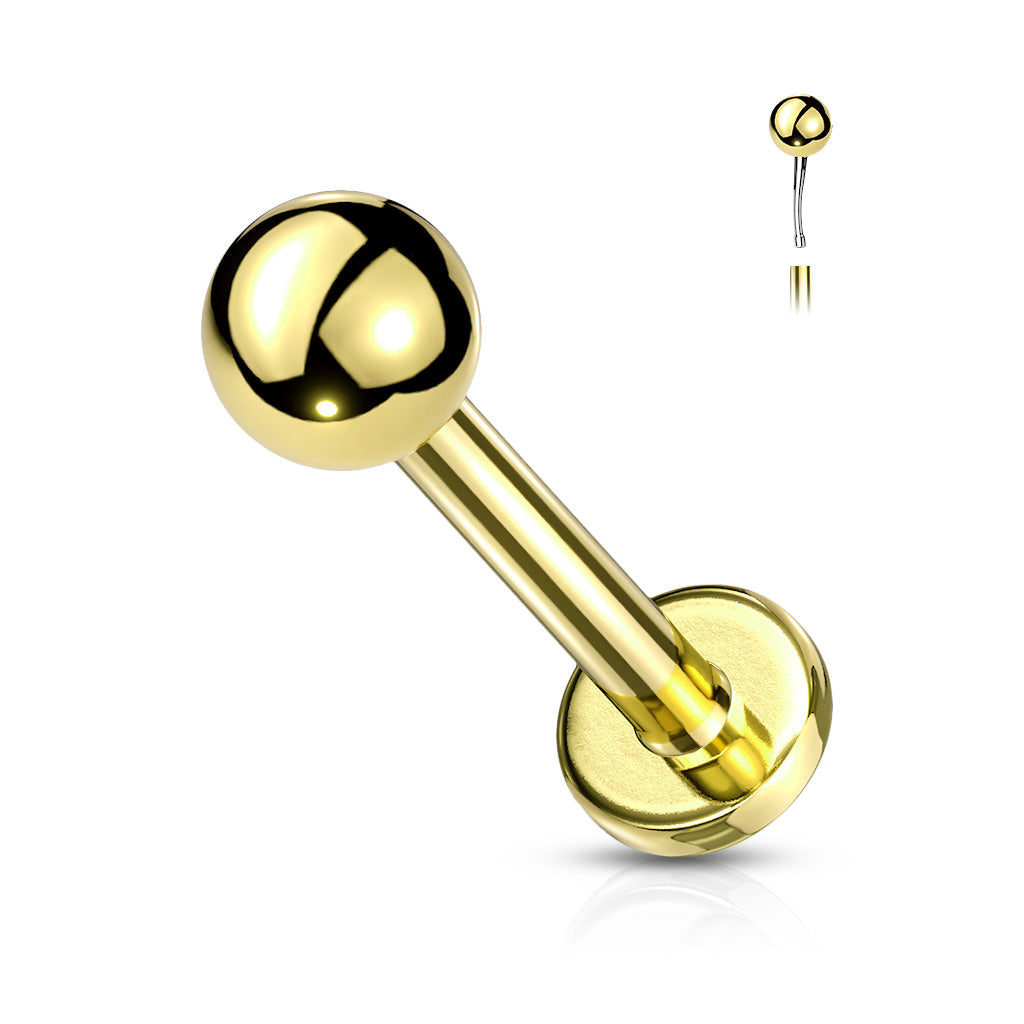 Cherry Diva Stud GOLD 18 Gauge Push Fit Flat Back Ball Top Labret / Monroe Stud