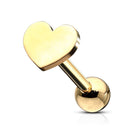 Cherry Diva Stud Gold 16 Gauge Flat Heart Top Cartilage Stud