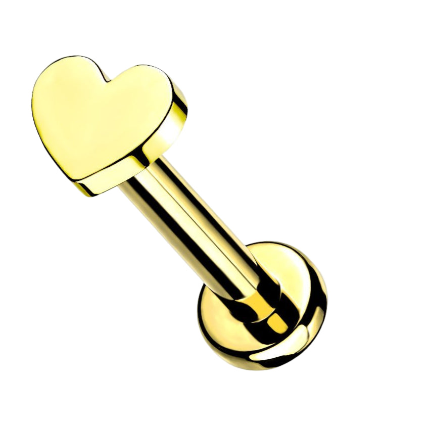 Cherry Diva Flat Back Stud GOLD - 6MM 16 Gauge Titanium Internally Threaded Heart Flat Back Stud