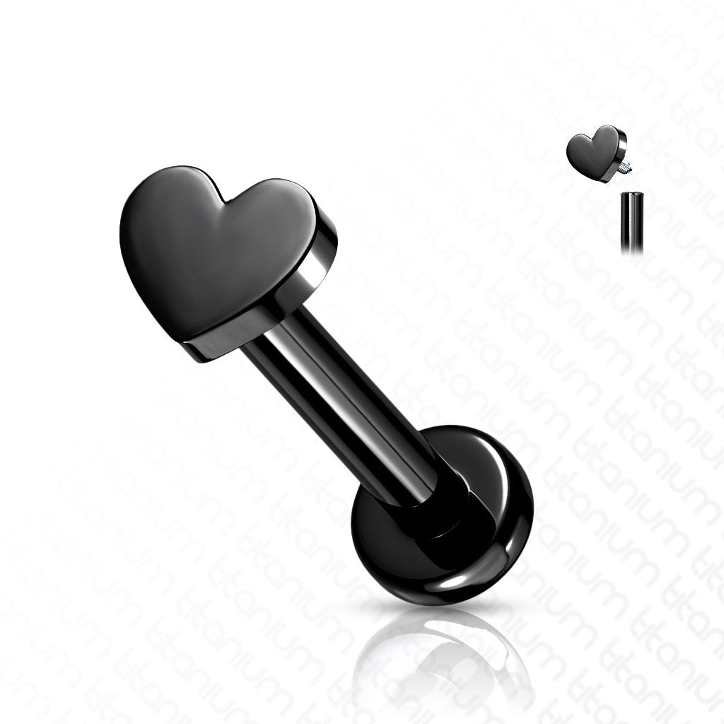 Cherry Diva Flat Back Stud 16 Gauge Titanium Internally Threaded Heart Flat Back Stud