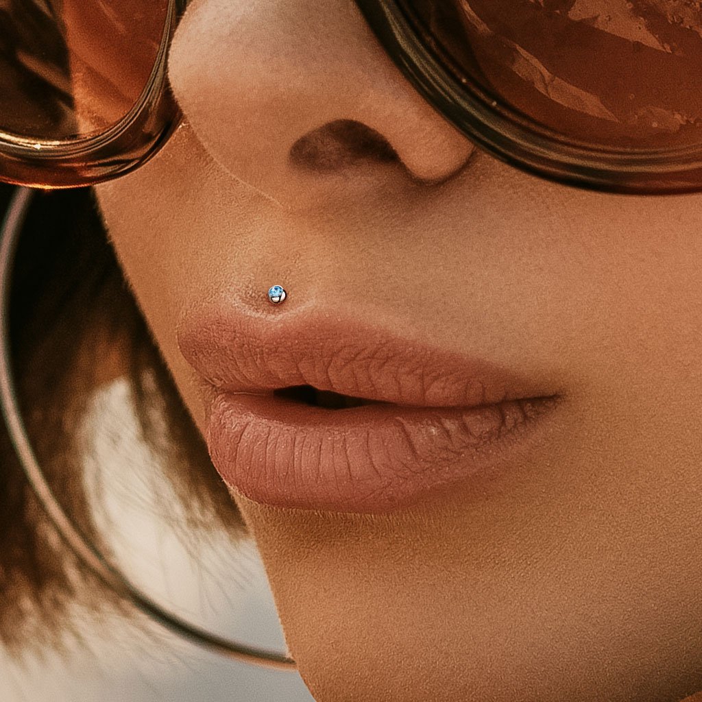 Cherry Diva Flat Back Stud 18 Gauge Internally Threaded Crystal Flat Back Labret / Cartilage Stud